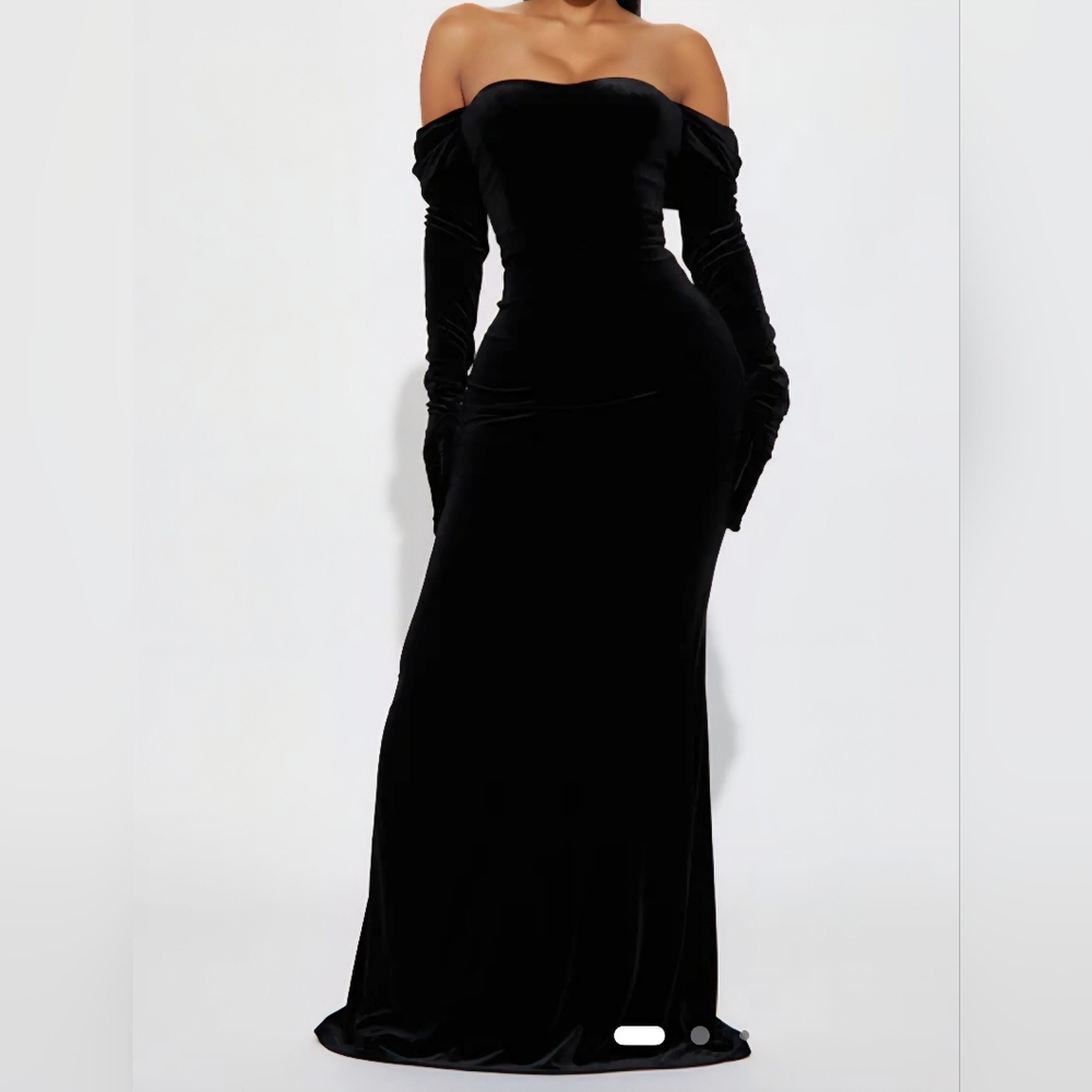 Fashion Nova Off-Shoulder Black Velvet Dress